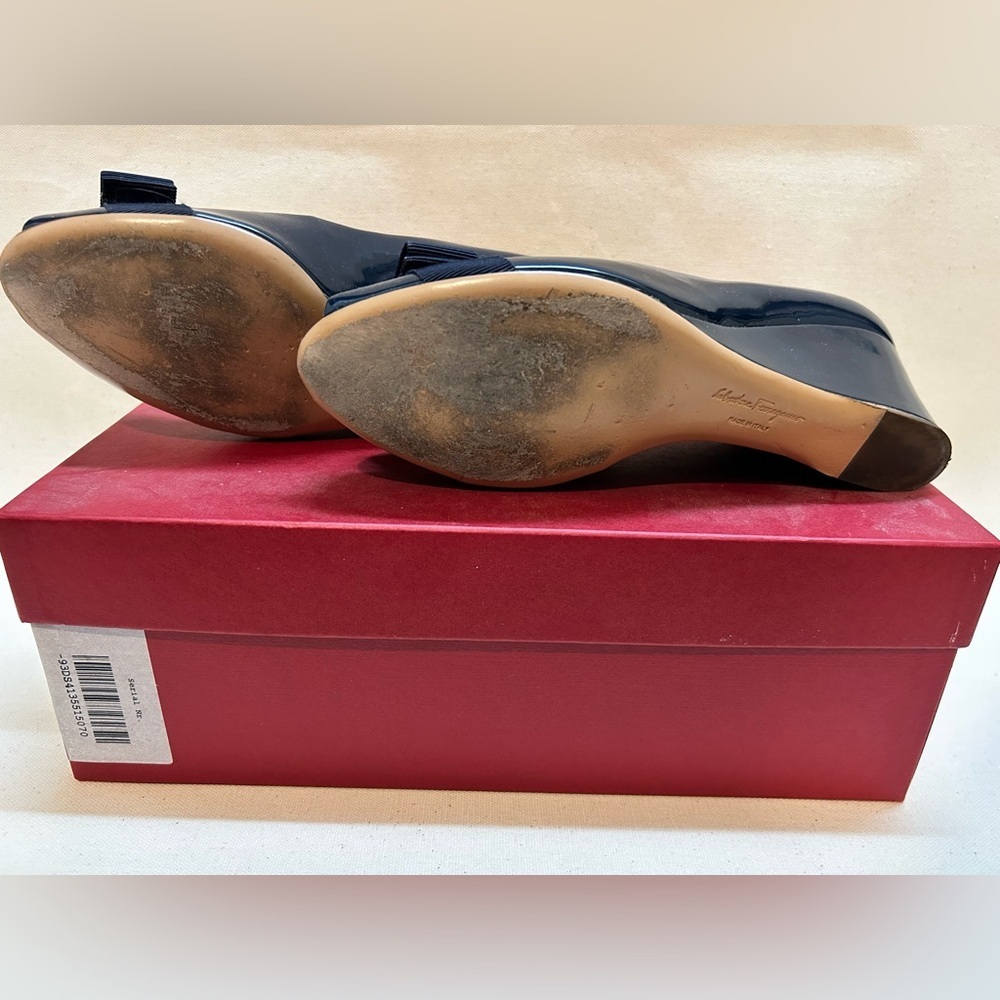 Salvatore Ferragamo Dark Blue Patent Wedges - Picture 6 of 6